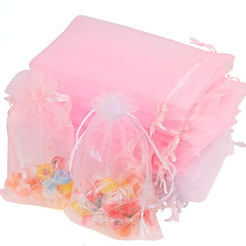 100 Stücke Organzabeutel, 10X15 cm Geschenktüten, Klein Lagerung Tasche, Schmuckbeutel, Lavendel Taschen, Süßigkeitsbeutel zur Hochzeit - Weiß (50 Stücke) und Rosa (50 Stücke)