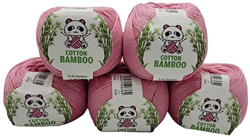 5 x 100g Strickwolle Cotton Bamboo mit 40% Baumwolle und 60% Bambus, 500 Gramm Strickgarn einfarbig (rosa 170-05)