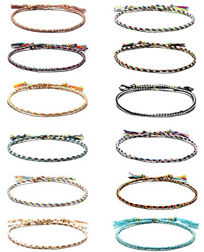 LEEQBCR 12 Stück Freundschaftsarmband Geflochten Multicolor Woven Dünn Saiten Verstellbar Gewebte Armband für Damen, Teenager, Mädchen