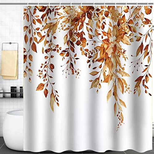 Ezmine Floral Shower Curtain Waterproof Plant Bathroom Decoration Leaves Washable Bathroom Curtain Decor Quick-Drying Shower Curtain with 12 Hooks 180x180cm (71x71)