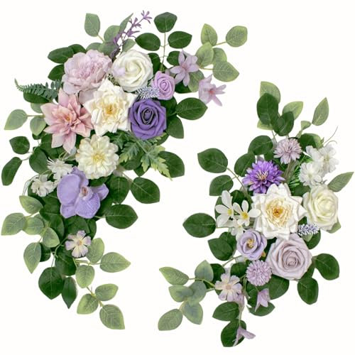 BMQDSM Deluxe-Bogenblumen mit Vorhängen (5 Stück) Hochzeitsdekoration und Hochzeitsbogen drapieren künstliche Blumenarrangements Hochzeitsdekorationen für Empfang Hochzeit (2 Stück) Violett)