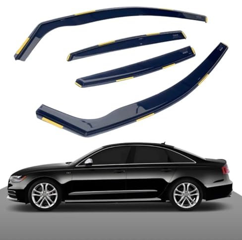 Haibak Wind Deflectors Set Compatible With Audi A6 C7 Saloon 2011-2018 | 4-Piece Tinted Side Window Deflectors for 4-Door Models | In-Channel Fitment