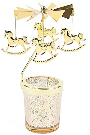 URFEDA Chandelier Bougeoir Carrousel Or Bougeoirs Rotatifs en Métal Verre Transparent Porte-Bougies à Réchaud pour Noël Mariage Saint-Valentin Festivals Dîner de Gala Décoration de Centres de Table