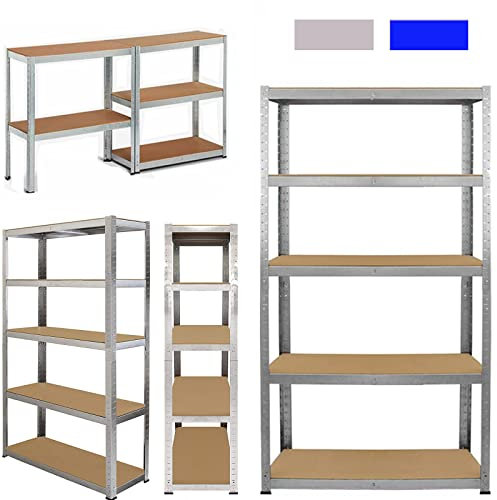 Schwerlastregal, 170x75x30cm, Verzinkt 5 MDF-Platten Regal Lagerregal, Kellerregal, Steckregal, Werkstattregal, Metallregal, Bis 875KG Belastbar, 5 verstellbare Ablagen, Regal aus Metall, Garagenregal