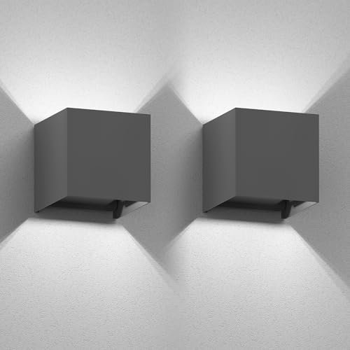 ledscom.de 2 Stück Wandleuchte CUBEL für außen, anthrazit, IP65, Up & Downlight, quadratisch + LED Lampe 596lm, weiß