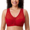 Delimira Women's Front Fastening Bras Lace Wireless Plus Size Full Coverage Racerback Support Bra Lipstick Red 38D
