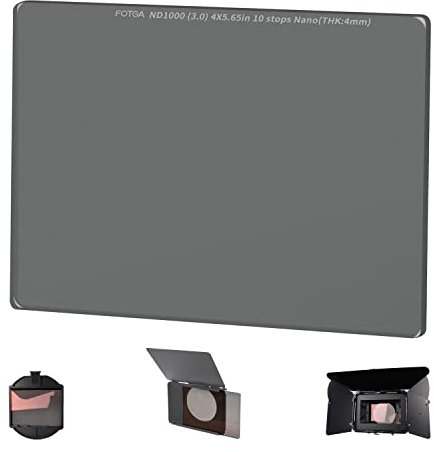 Foto4easy ND-Filter, 4 x 5,65 mm, 4 mm dick, quadratisch, optisches Glas, Neutraldichtefilter für 10 x 14 cm matte Box und Filterschale, ND1000 (3.0), 10 Blendenstufen