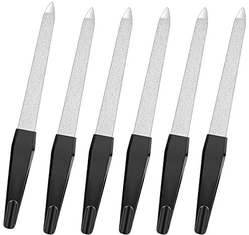 Lima per unghie naturali, 6 pezzi, per unghie naturali, in metallo, per manicure, set di lime per unghie, colore nero, doppio lato con impugnatura antiscivolo, per unghie dei piedi