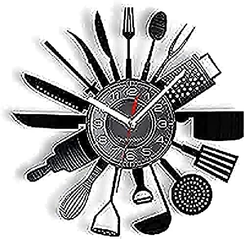 Horloges de Cuisine Ensemble Horloge Murale Couteau Fourchette cuillère Disque Vinyle Cuisine Maison Horloge à Quartz Horloge