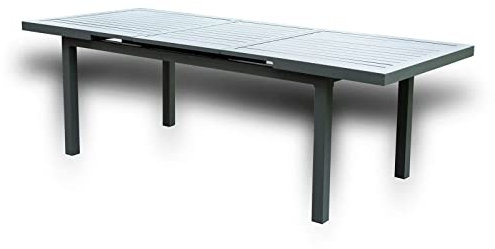 Home Deluxe - Gartentisch ausziehbar - CALIDO - ca. 180 (240) x 97,5 x 76,5 cm - Gestell und Tischplatte, Gestell Aluminium, Tischplatte Glas, inkl. Zubehör I Gartenmöbel Ausziehtisch Balkonset