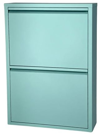 Alveon Schuhschrank Schmal Schuhregal Metall Schuhkipper mit Magnet Klappen Schuhablage Montiert und Wandmontage (Türkis, 2 Klappen)