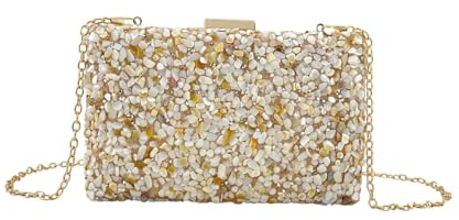 MODELISA - Bolso Clutch Piedra Cartera De Mano Fiesta Cadena Hombro Evento Noche Comunion Boda Novia Mujer (Beige)