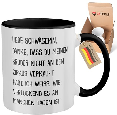 22Feels Beste Schwägerin Geschenk zur Hochzeit, Tasse mit Spruch Schwester der Braut des Bräutigams oder Ehemann des Bruders, Kaffeetasse für Frauen (Zweifarbig Weiss-Schwarz)