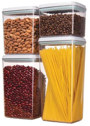 ODOROKU 4 Piece Pop Up Plastic Food Container Sets, Airtight Food Storage Containers with Lids, BPA-Free Air Tight Stackable Dry Cereal Snacks Container, Kitchen Pantry Organization Storage
