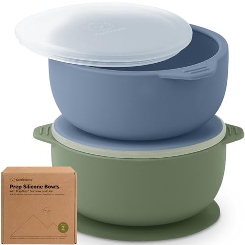 KeaBabies 2er-Pack Baby Schüssel mit Saugnapf und Deckel – Silikon Breischale Baby für Jungen, Mädchen, Kinderschüssel Babygeschirr, Kinderschale, Silikonschüsseln für Babynahrung, BPA-frei (Slate)