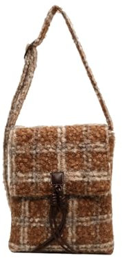 CORIOS Damen Tartan Schultertasche Tweed Handtasche Retro Umhängetasche Mittleres Fassungsvermögen Einkaufstaschen Elegant Tragetasche Tote Beutel Henkeltaschen Handytasche Kaffee