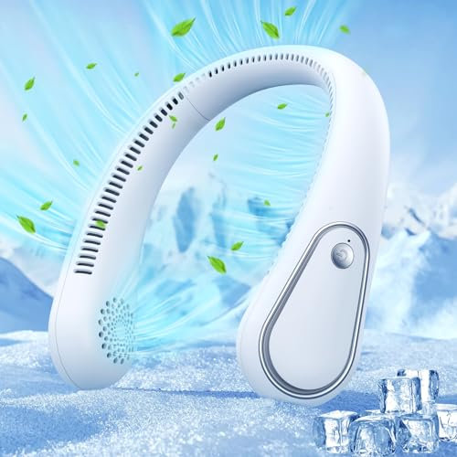 PHEJIE Nackenventilator mit 360° Kühlendem Luftstrom, Mini USB-Ventilator 4000 mAh Kapazität mit 3 Geschwindigkeiten, Wiederaufladbarer, Messerloser Hals-Ventilator, Freihändig für Reisen, Sport