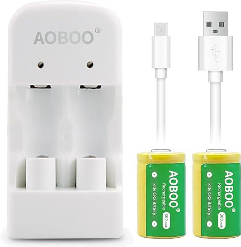 AOBOO Batterie CR2 rechargeable 3 V 300 mAh compatible avec robots de commutation, télémètres, capteurs de porte, caméras cinématographiques