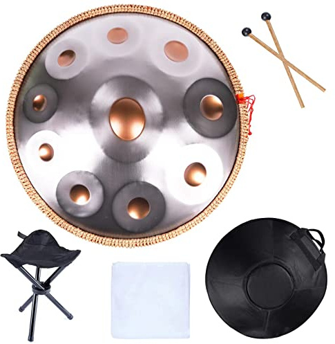 Schlagzeuginstrument in D-Moll, 432 Hz Stahlhandtrommel für Klangheilung und persönliche Meditation - inklusive Tasche, Ständer und Schlägel