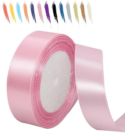 25mm Bébé Rose Ruban Satin pour Emballage Des Cadeaux,23 mètres Polyester Rubans pour Bouquets,Ballon,Couture,Nœuds,Gâteau,Satin Ruban Roll pour Décoration de Mariage/Anniversaire/Noël/Fête