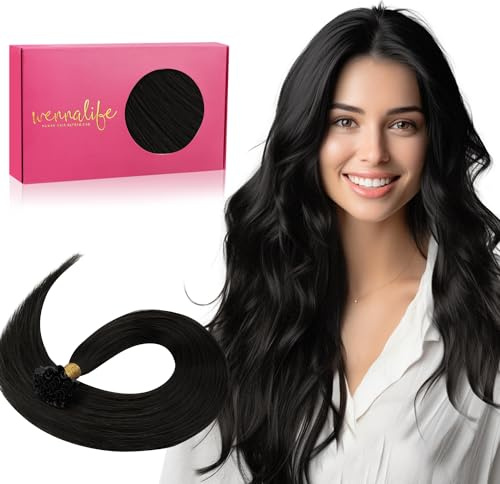 WENNALIFE U Tip Hair Extensions Real Human Hair, 50g 20Inch 50s Natural Black Human Hair Extensions with Bonding Tips Invisible Heat-Bonding Real Hair Extensions for Women