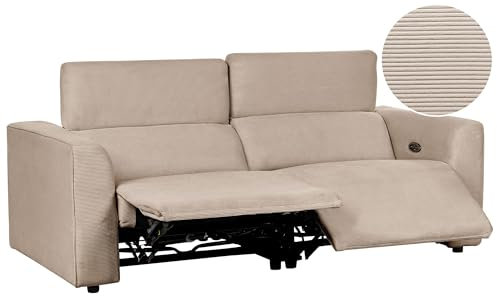 Beliani Stoffsofa 2-Sitzer elektrisch verstellbar mit USB-Anschluss Cord Sandbeige ULVEN
