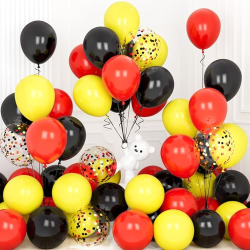 Ousuga Ballons Rouges et Noir Jaunes, 30 Pièces 12 Pouces Noir Jaune Rouge Confettis Latex Hélium Ballon pour Filles Garçons Enfant Fête Anniversaire Baby Shower Mariage Baptême Festival Décoration