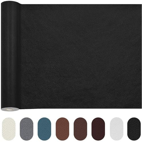 TOJUNE Kunstleder Selbstklebend, Leder Patch Reparaturset für Couch, Autositz Sofa, Jacken, Möbel Reparatur und Renovierung, Meterware Selbstklebende Lederflicken (Schwarz, 40 X 200 cm)
