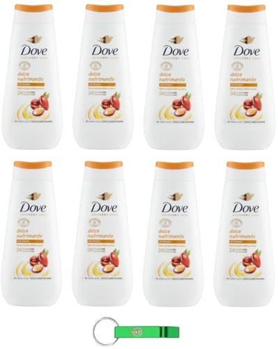 8 gel doccia Dove Advanced Care Docciaschiuma Dolce Nutrimento con olio di argan, pelle morbida con effetto crema 225 ml + portachiavi Beni Culinari