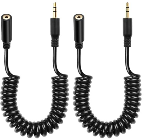 CERRXIAN Confezione da 2 cavi audio 2,5 mm, TRS a 3 poli maschio verso maschio stereo ausiliario a spirale per videocamera, fotocamera, telecomando della fotocamera, cuffie, blaster a infrarossi e