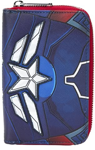 Loungefly Damen Geldbörse mit Reißverschluss - Rot, Cartoon, Metall Kunstleder, Wallet, Frauen, Marvel-Fans, Captain America-Fans, Sammler