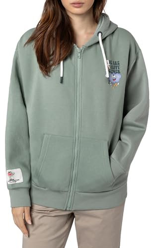 Eight 2 Nine Damen Sweatjacke mit Backprint, Oversized Trendy Zipperjacke Middle-Green M