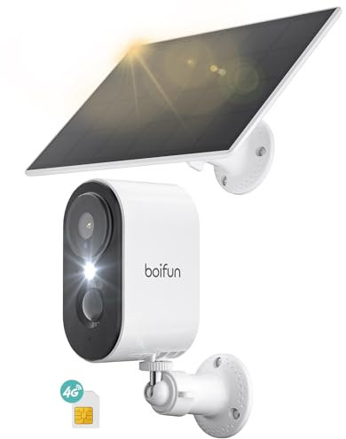 BOIFUN 3G/4G LTE Telecamera Esterno con SIM Scheda,2K Telecamere Senza Fili con Pannello Solare,Visione Notturna a Colori, Audio Bidirezionale,Rilevamento del movimento, Impermeabile e Antipolvere