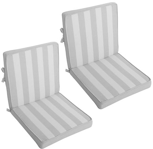 LILENO HOME Gartenstuhl Auflagen als [2er Set - Niedriglehner] in Blockstreifen Grau - Bequeme Liegen als Sitzauflagen für Gartenmöbel - Stuhlkissen für Gartenstühle und Klappstühle Dub