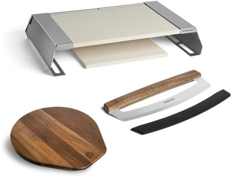 BURNHARD Pizzaaufsatz Bundle 3-tlg. für Gasgrills, Pizzacover mit 2 Cordierit-Pizzasteinen inkl. Pizzabrett & Wiegemesser, ideal für FRED & EARL Gasgrills, neapolitanische Pizza in 90-120 Sekunden