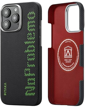 PITAKA iPhone 16 Pro Max Magnetic Case Glow in the Dark Light and Thin Phone Case Aramid Fibre Woven with Caseless feel Compatible with Magsafe [Luminous Tactile Woven Case] NoProblemo