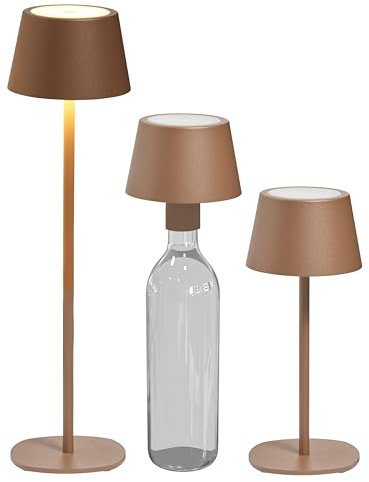 Northpoint 3in1 LED Tischlampe Flaschenleuchte max. 45cm hoch mit 3000mAh Akku 200lm warmweißes Licht (3000K) stufenlos dimmbar für Innen und Außen (braun metallic)