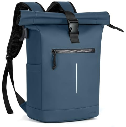 Lekeinchi Rolltop Rucksack Wasserdicht für Damen & Herren, Großer Laptop Rucksack mit Computerfach für 17 Zoll Laptop, Elegant Reiserucksack Daypack für Reisen, Radfahren, Uni Schule-Blau Groß(XL)