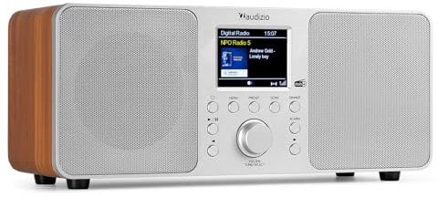 Audizio Genua DAB Digital Radio with Bluetooth, Wireless Streaming, Dual Alarm Clock Function, DAB+, FM Radio, USB Playback, Colour Display, Remote Control, Stereo Speakers 50W – Aluminium Silver