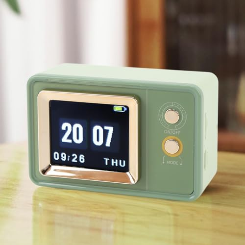 Yanmis Enceinte Bluetooth Retro Verte avec Paroles Dynamiques, Horloge de Bureau Calendrier et Écran de Projection, Son HiFi, BT 5.3, pour Usage Quotidien et Fêtes