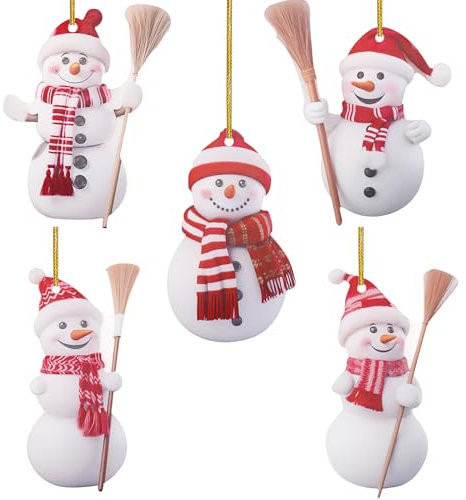 5 PCS Klein 2D Acryl Schneemann Weihnachts Baum Anhänger Bunt Basteln Set Mini Lustig Tasche DIY Charm Personalisiert Freund Geschenk Zubehör für Schmuck Schlüsselanhänger, Kett, Haus, Wand Party Deko