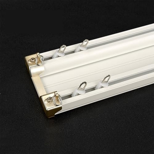 Vorhangschiene 2-läufig Gardinenschiene Deckenhalterung Länge 100-500 cm ideal für Balcon Wohnzimmer Schlafzimmer Flügelfenster mit Stummen Rollen Decken-Vorhangschiene(Weiß,410 cm/161in)