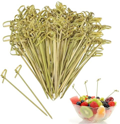 200pcs Bamboo Cocktail Picks Toothpicks,Cocktail Sticks,Natural Bamboo Knot Skewers,Mini Food Sticks,Bamboo Skewers,Fancy Tooth Picks for Food Decoration Skewers Cocktail Drinks Fruit Parties (12cm)