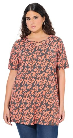 Ulla Popken Damen große Größen Übergrößen Plus Size T-Shirt, Zierbänder, V-Ausschnitt, Halbarm Graphitgrau 42+ 837479100-42+