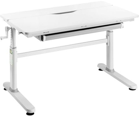HOKO Schreibtisch Kinder, Höhenverstellbar Kinderschreibtisch 100x60cm, Kinderschreibtische Kinder ab 6 Jahren, neigbare Tischplatte mit Schubladen, Verstellbar von 54-76cm (Weiß, JANA)