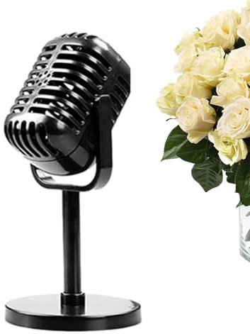 Retro Microphone Prop - Vintage Fake Microphone with Stand for Party & Role Play | Decorative Antique Mic Toy Model for Stage, Table Decor, Events, Cosplay & Kids Playroom, Lightweight Prop for Perfor