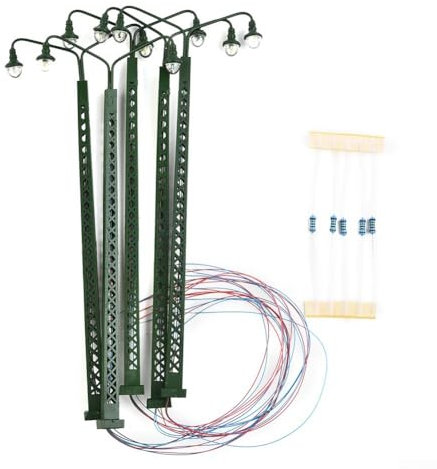URPIZY 5 Stück Modellbahn-Leuchten LED Gittermast-Lampen H0 Spur Beleuchtung Landschaftsbau 3V DC/AC 20MA Mit Widerständen Für 12-16V Metall, Geeignet Für Ab 14 Jahren, Modelleisenbahn Beleuchtung