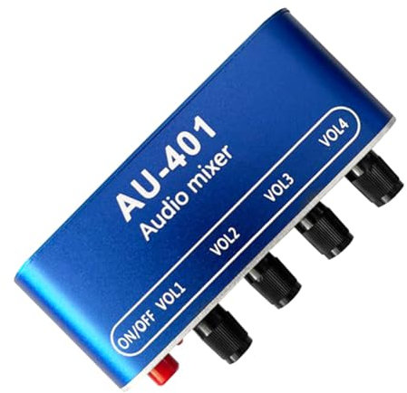 Cpolebev DC 5V-12V AU-401 Mezclador de Audio EstéReo 4 Entradas 1 Salida Tablero de Controles Individuales Mezcla de Sonido Amplificador de Auriculares DIY