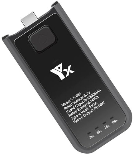 Poignée Allongée avec Chargeur pour DJI Osmo Pocket 3 - Batterie 2200mAh avec Charge Rapide PD18W, Augmente l'Autonomie de 62%