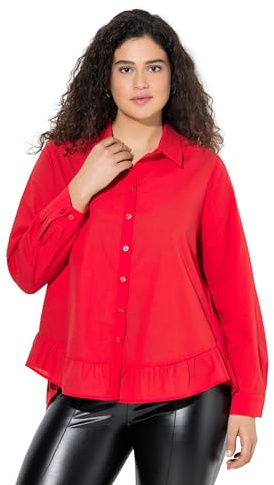 Ulla Popken Damen Bluse, Volantsaum, A-Linie, Hemdkragen, Langarm Blusen